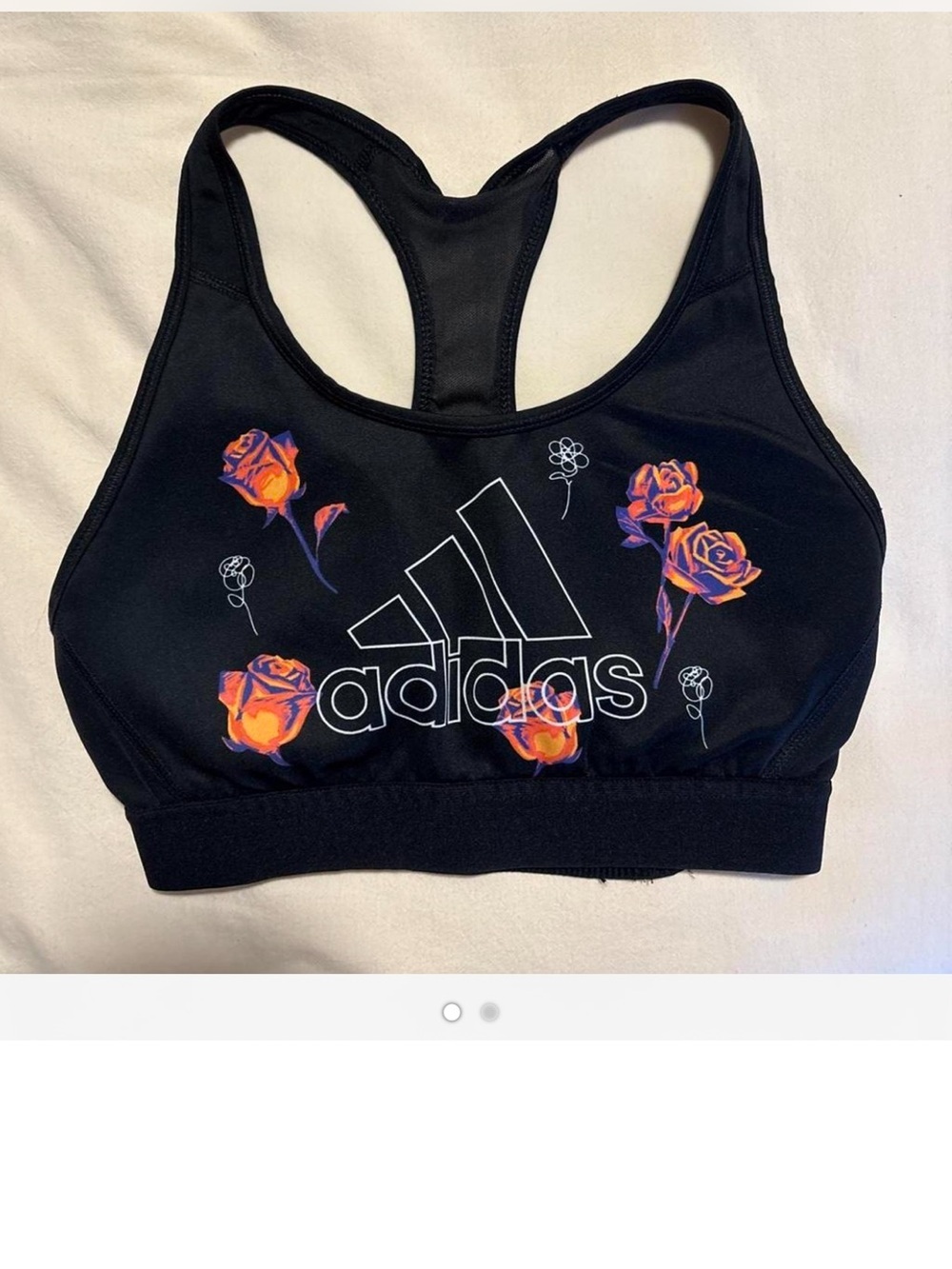 adidas Black Sports Bra with Orange-Purple Rose Print - Picture 2 of 4